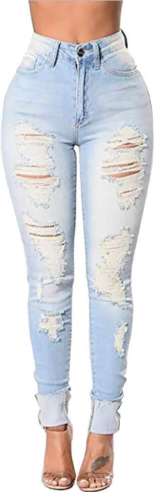 VICVIK Women’s high Waist Ripped Torn Light Jeans Skinny Holey Strechy Distressed Demin Frayed Pants wash