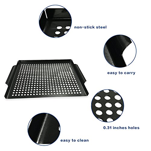 MEHE Grill Basket, Thicken Will not Warped, Nonstick Grilling Topper 14.6 "x11.4" Pan BBQ Accessory for Grilling Vegetable, Fish, Shrimp, Meat, Camping Cookware