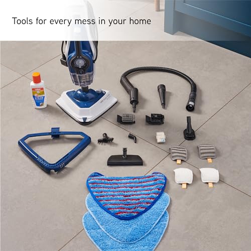 Vax Steam Fresh Total Home Steam Cleaner, Portable Handheld and Floor Steam Mop, Detergent and 17 Accessories for the Oven, Bathroom and Home, Easy to Carry, 1600W, 4.63kg, White/Blue, CDST-SFXT