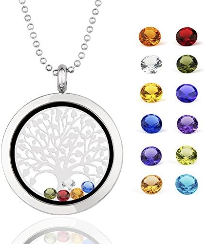 Staraok Unique Tree of Life Pendant Necklace with Birthstone Lockets for Memory Family Gift
