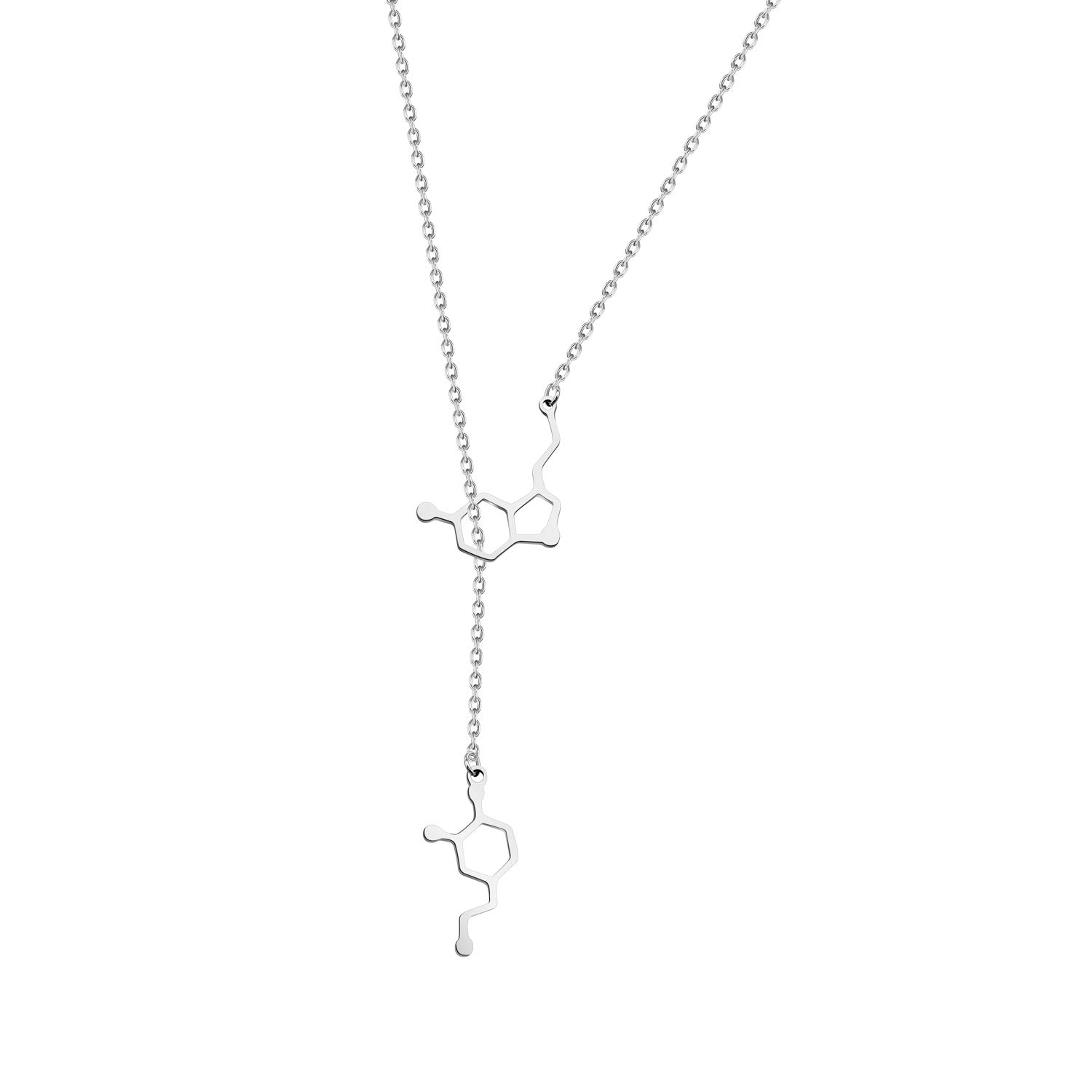 Happiness Serotonin Molecule Dopamine Molecule Lariat Y Necklace Molecular Structure Pendant Necklace Science Geek Jewelry Chemistry Lovers Gift (Serotonin Dopamine YN)