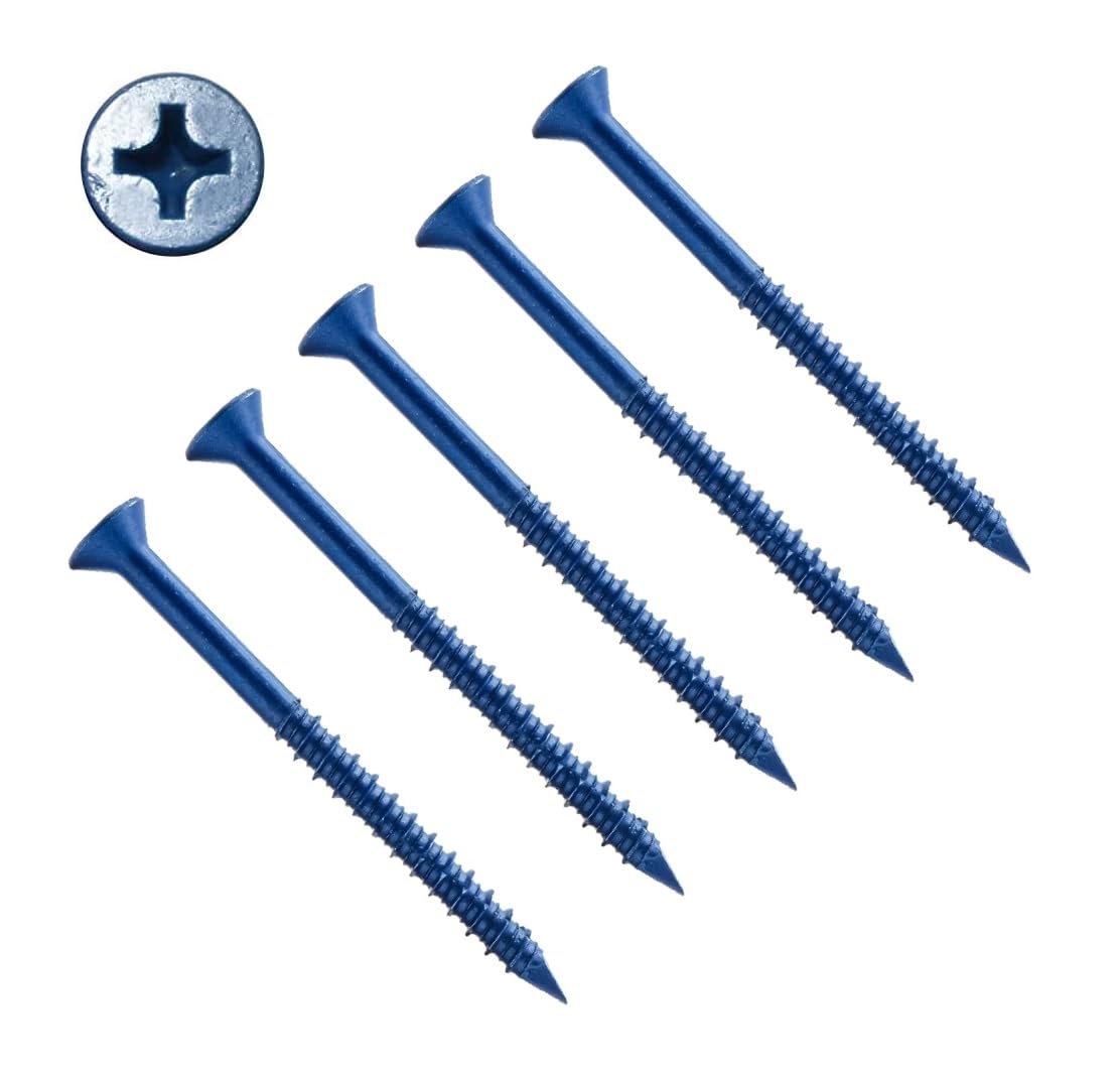 TERF® Masonry Concrete Screw 4.8mm X 82mm Philip Drive Flat Countersunk Head Blue Finish Anti Corrosion Concrete Screws 4.8mm X 82mm for Anchor Masonry Concrete Brick Block - Pack of 25