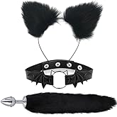 TJCGCKK Animal Cosplay Costume Furry Fox Tail Plug Cute Ears Headband Bat Style Neck Collar Set