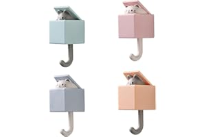 RELABTABY Creative Adhesive Coat Hook,4 Pcs Cute Pet Hooks for Coat, Scarf, Hat, Towel,Key, Bag, Utility Cat Hook for Wall Hanging Decorations(4 Colors)