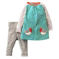 Girls Long Sleeve Clothing Set Animal Appliques Kids Back to School Outfit (2T, Bird)