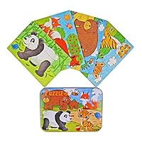 Vileafy Jungle Animal Series Jigsaw Puzzle Sets, 4-Pack 4 Complexities, Best for 3-5 Years Old Babies to Develop Dexterity and Problem Solving, Free Iron Box for Easy Storage, 6 1/2" X 4 1/2"