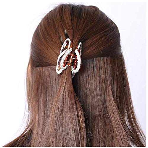 RAYNAG Set of 2 Elegant Rhinestones Claw Clip Jaw Clips For Thick Hair (Black+Brown)