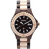 Wonbee Handmade Men's Wooden Watch 100% Natural Maple Ebony Wood Date Unique Casual Wristwatch with Gift Box