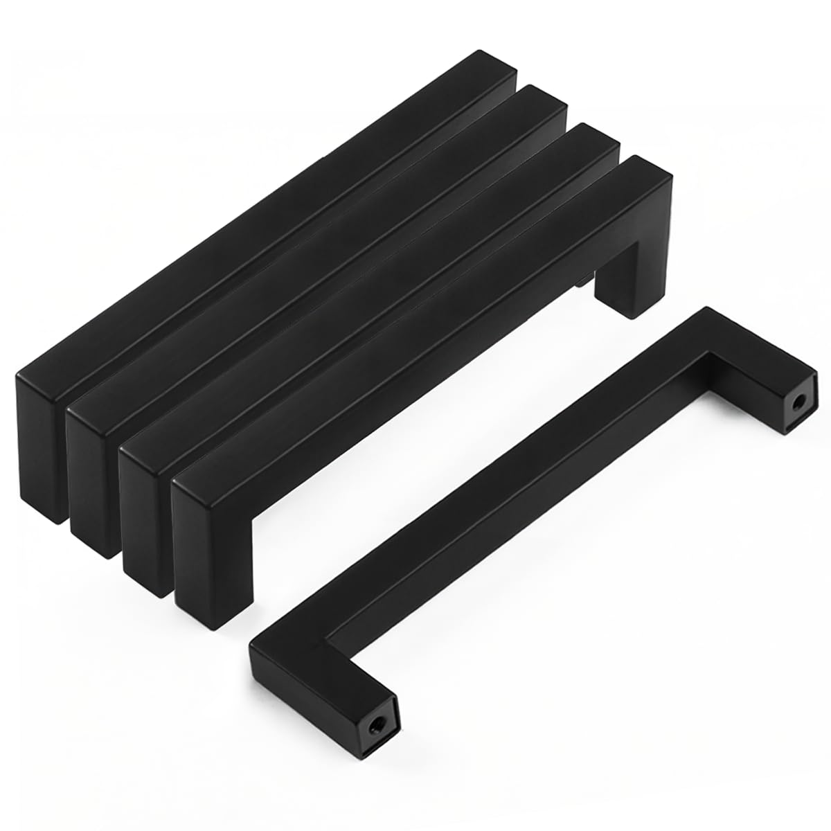 Drenky 5 Pcs Black Cupboard Handles 128mm, Cabinet Pulls Stainless Steel Square T Bar Handles for Cupboards Draws Wardrobe Cabinet Handles Hole Center 128mm with Screw