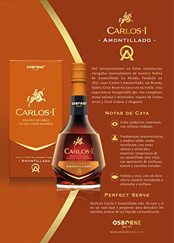 CARLOS I Brandy Amontillado aus Jerez Solera Gran Reserva. Hergestellt aus Trauben und gereift in 100-jährigen Solera-Fässern von La Honda Amontillado. Alkoholgehalt: 40,3 %. Flasche: 70 cl. – Bild 6