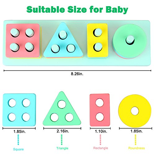 Dreampark Wooden Educational Preschool Toys, Toddler Toys Shape Color Recognition Geometric Board Block Stack Puzzle Toys for Kids Birthday Gifts