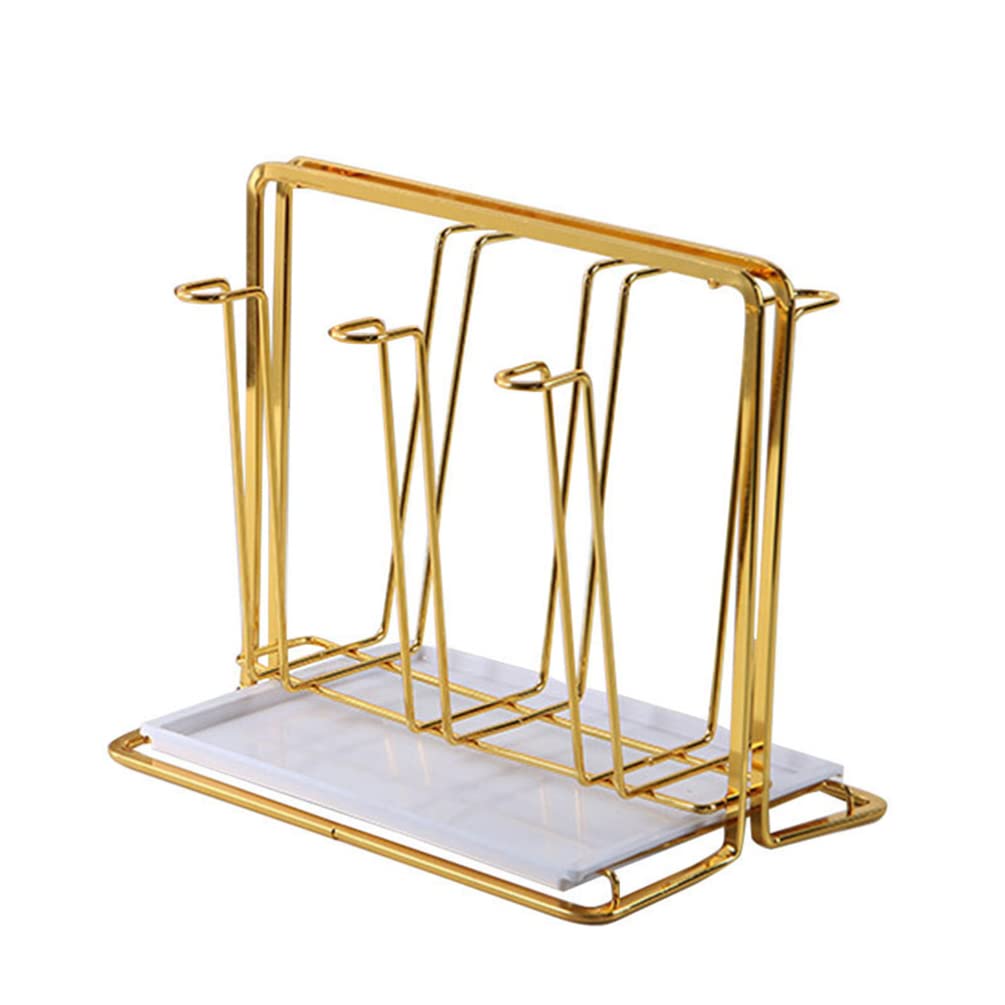 Housoutil Cup Drying Rack Metal Drainer Holder Rack Mugs Cups Organizer Drinking Glass and Sports Bottle Drainer Stand for Kitchen Countertop