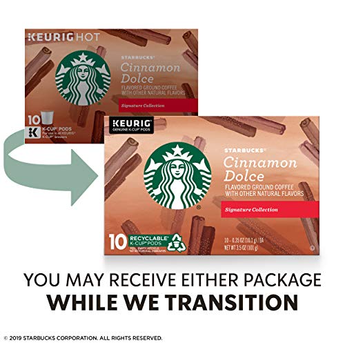 STARBUCKS FLAVORED K-CUP COFFEE PODS — CINNAMON DOLCE FOR KEURIG BREWERS — 1 BOX (10 PODS)