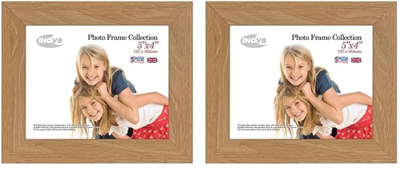 Inov8 Framing - Lime Oak 5x4 Inch (10x12cm) British Made Photo Frame - Wood Effect with Glass Picture Frame (Pack of 2)