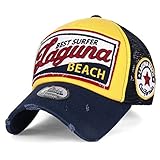 ililily LAGUNA BEACH Vintage Distressed Trucker Hat Snapback Baseball Cap , Navy