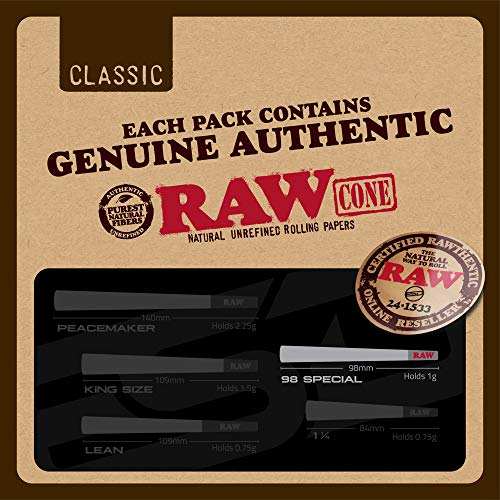 RAW Cones Classic 98 Special 50 Pack Natural Pre Rolled Rolling