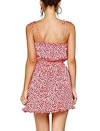 MIJIRUSHI Vestido de verano para mujer con diseño floral, cuello en V, ajustable, con correa