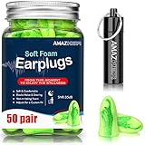 Ear Plugs AMAZKER Bell-Shaped Ultra Soft Earplugs Perfect for Sleeping Snoring Working Study Travel with Aluminum Carry Case No Cords Noise Reduction SNR-35dB 50 Pairs (AM-1006)