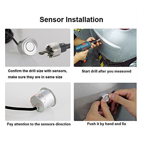 Tiemahun LED Parking Sensors Car Auto Vehicle Reverse Backup Radar System, Sound Warning, Water resistant anti-freeze, 22MM Diameter Sensor 2.3M Cable X68D (White) - Thumbnail 7