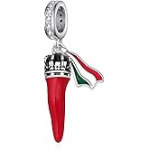 Cujiesp Italian Luck Charm - 925 Sterling Silver Red Italian Horn Charm Pendant, Cornicello Chili Pepper Dangling Bead