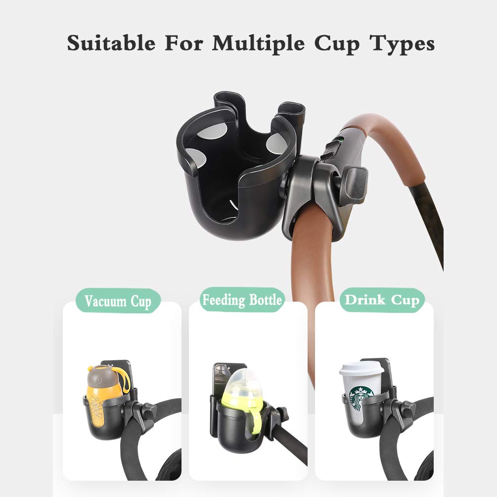 Stroller Cup Holder - 2 in 1 Universal Cup Holder,Large Caliber Designed Cup Holder with Phone Holder, 360 Degrees Rotation Bottle Rack Holder for Baby Stroller, Buggy,Pushchair,Wheelchair, Walker: Baby