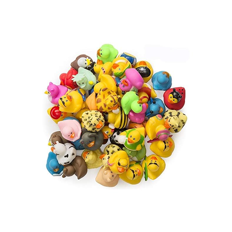 Kicko Assorted Rubber Ducks – 50 Pack – 2 Inches – for Kids, Sensory Play, Stress Relief, Novelty, Stocking Stuffers…