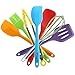 TTLIFE Silicone Spatula Utensil Kitchen Colorful 7 Pieces With Turner, Slotted spoon, Ladle, Spoon, Spoon Spatula, Spooula, Spatula, Basting brush for Cooking/Baking/BBQ