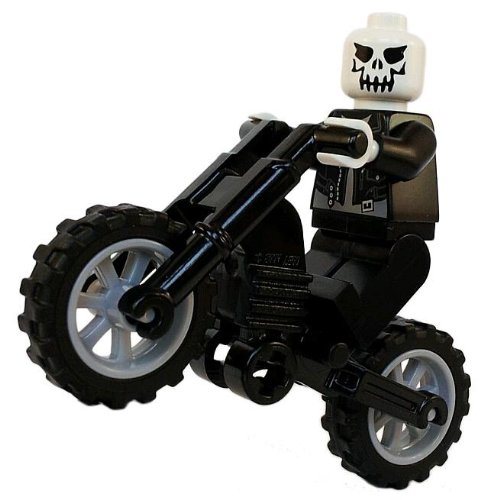 Ghost Rider LEGO Custom Minifigure with Chain Whip and Motorcycle