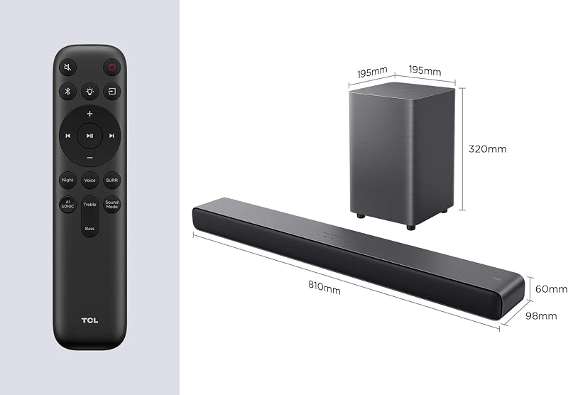 S55HE Soundbar 2.1 Kanal mit kabellosem Subwoofer, 220W Heimkino-Lautsprecher, Dolby Atmos, DTS Virtual:X, Sound Expansion, Bluetooth 5.3, HDMI eARC, USB, Optisch, Wandmontage möglich