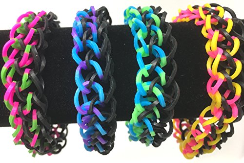 Loom rubber band bracelet set of 4 pieces dragon scale knit set # 4 black colors free shipping