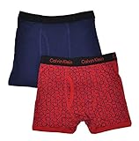 Calvin Klein Boys 2 Pack Navy Blue & Red Logo Print Boxer Briefs