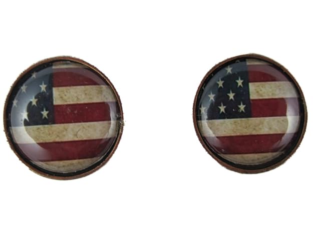 Ausgefallene Ohrringe Ohrstecker Stecker Cabochon Edelstahl USA Amerika Flagge Stripes 2740