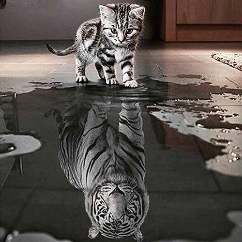 Muhuyi 5D DIY Diamond Painting By Number Kits,Full Diamond Painting Cat and Tiger Rhinestone Embroidery Cross Stitch Home Decor (12X12inch/30X30CM)