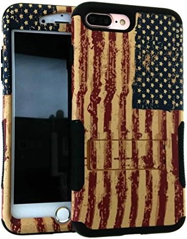 Iphone 7 Plus Case, Impact Rugged Hard Cover, Silicone Rubber Soft Skin with Kickstand (Black USA American Flag)