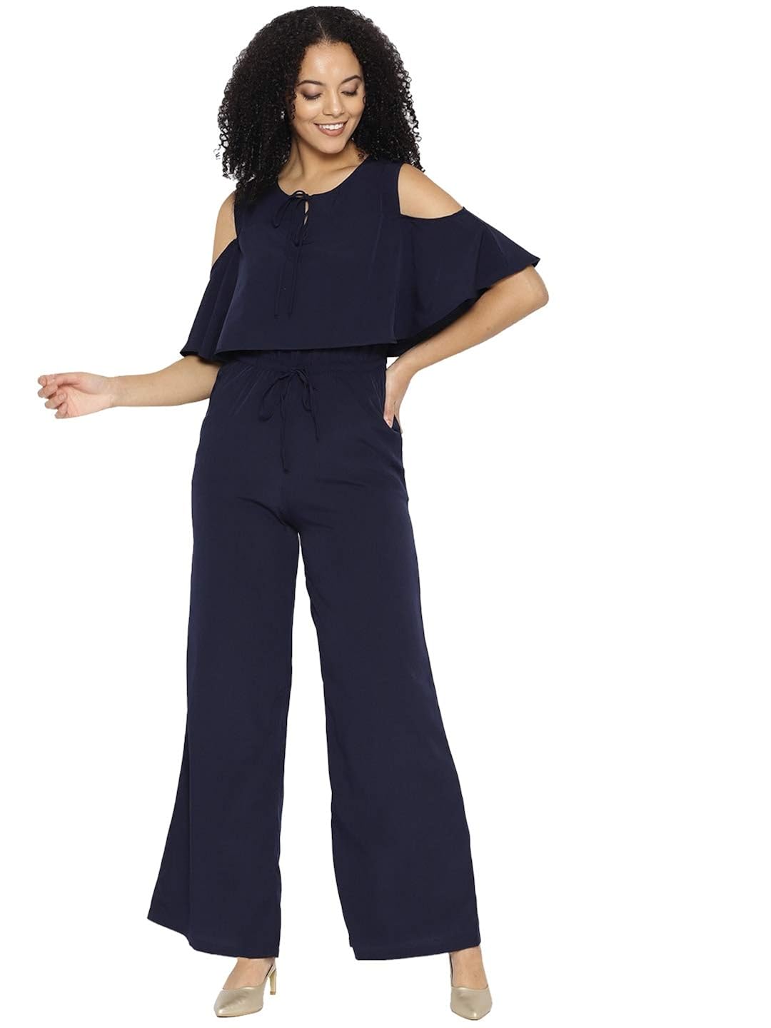Buy Cottinfab Navy Blue Layered ColdShoulder Jumpsuit at Amazon.in