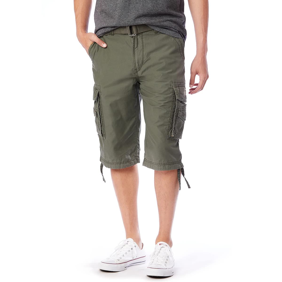 UNIONBAY Men's Cordova Belted Messenger Cargo Short-Reg and Big and Tall Sizes, Military, 38