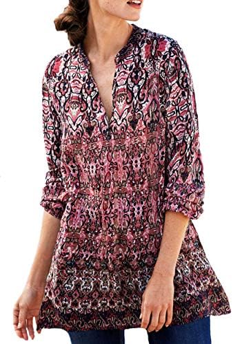 Ladies Pink or Turquoise Plus Size Long Sleeved Tunic Tops in UK Sizes 16-30 (EU 42-56)