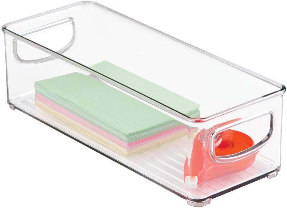 mDesign Plastic Stackable Home Office Storage Organizer Container with Handles for Cabinets, Drawers, Desks, Workspace - BPA Free - for Pens, Pencils, Highlighters, Tape - 10" Long, 6 Pack - Clear : Office Products