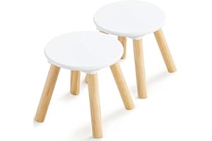 Beright Wooden Step Stool for Kids, 9 Inch Round Kids Chair fit with Sensory Table, Sturdy Sitting Stool with Assembled Four-Legged for Children Toddler, 2 Pack