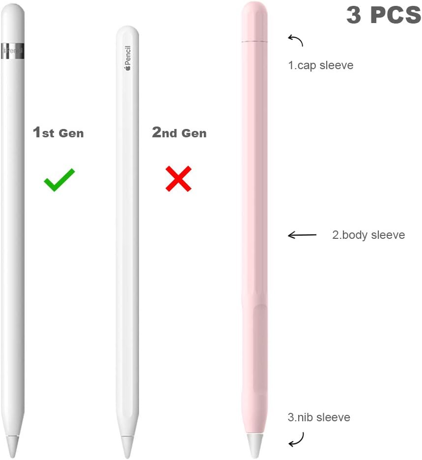 YINVA Apple Pencil Grip Skin Holder Cover Sleeve with Protective Nib Cover for iPad Pencil (1st Generation, Pink) - Image 3