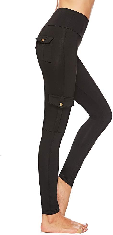 2019 New Eco-Friendly Bamboo Pockets Stretchy Soft Yoga Leggings Pants,Workout Running Leggings with Pockets for Women,Black