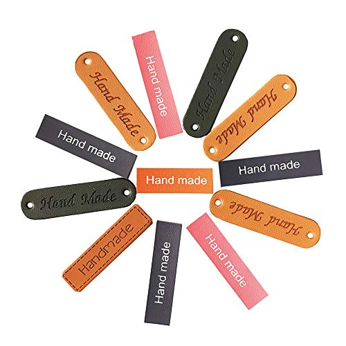 Juland 45PCS PU Leather Label Clothing Hand Made Label Handmade Embossed Tag with Holes Embellishment Knit DIY Accessories for Jeans Bags Shoes Hat - Multi Colors