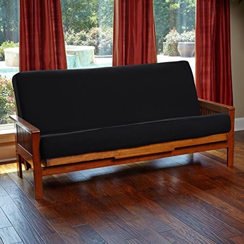 Futon Cover with 3 Sided Zipper - Factory Direct - Full or Queen - Solid Colors - Premium Cotton/Polyester Blend - Futon Mattress Cover (Black, Full (Fits 6" to 8" Mattress))
