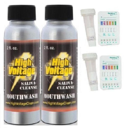 2 Bottles High Voltage Detox Saliva Cleanser Mouthwash with 2 saliva 4 Panel Drug Tests