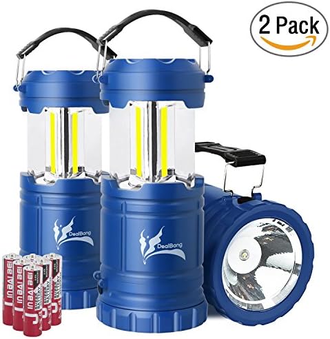 Collapsible LED Camping Lantern Combo with Flash Light, Ultra Bright 300 Lumens COB Lighting Source Great for Hurricanes, Emergency, Hiking, Portable Battery Powered Camping Lights (2-Pcs, Blue)