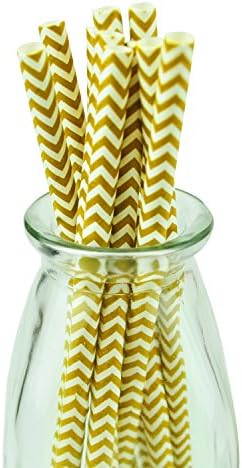 Hraindrop 100pcs Gold Striped Decoration Pattern Paper Straws, Halloween Straws,Theme Decorative Paper Straws and Décor for Birthdays, Celebrations and Parties, Baby Showers and Weddings