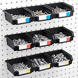 Pegboard Bins - 9 Pack Black - Hooks to Any Peg Board - Organize Hardware, Accessories, Attachments, Workbench, Garage Storage, Craft Room, Tool Shed, Hobby Supplies, Small Parts