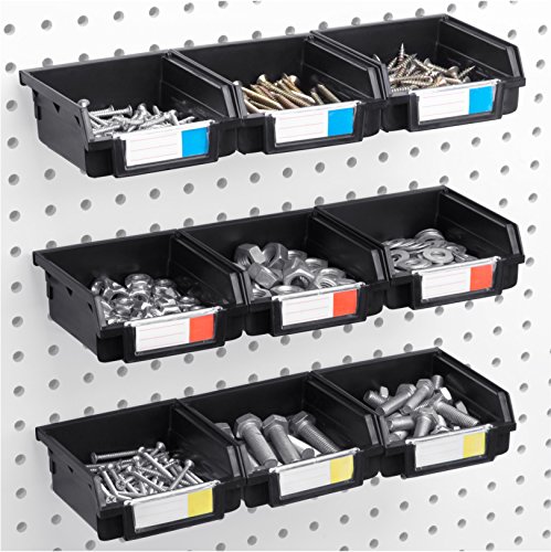 Pegboard Bins - 9 Pack - Hooks to both 1/4" + 1/8" Hole Peg Board - Organize Hardware, Accessories, Attachments, Workbench, Garage Storage, Craft Room, Tool Shed, Hobby Supplies, Small Parts