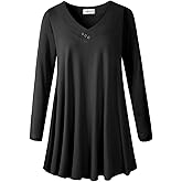 LARACE Women Plus Size Tunic Tops Long Sleeve V Neck Blouse Loose Swing Basic Flowy T Shirt for Leggings