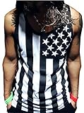 Our Precious Mens American Flag Print Wave Tank Top Vest Tee Shirt